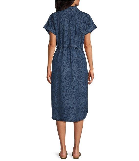 Allison Daley Indigo Print Short Sleeve Shirt Midi Dress Product Image