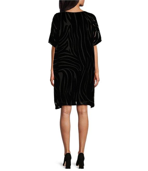 Caroline Rose Burnout Velvet Zebra Pattern Scoop Neck Short Sleeve Shift Dress Product Image
