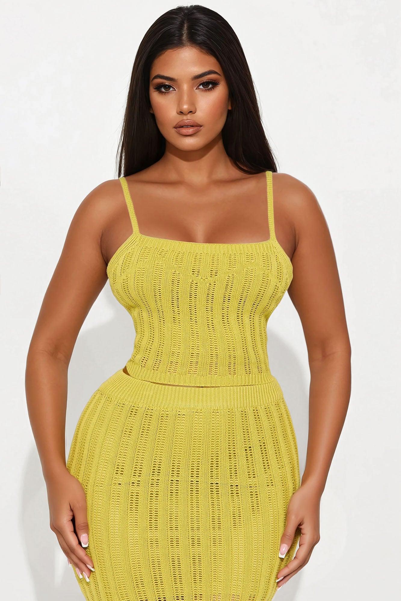 Sadie Crochet Midi Skirt Set - Chartreuse Product Image