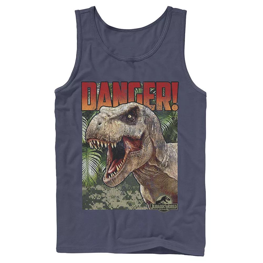 Men's Jurassic World Danger T-Rex Retro Poster Graphic Tank Top,  Product Image
