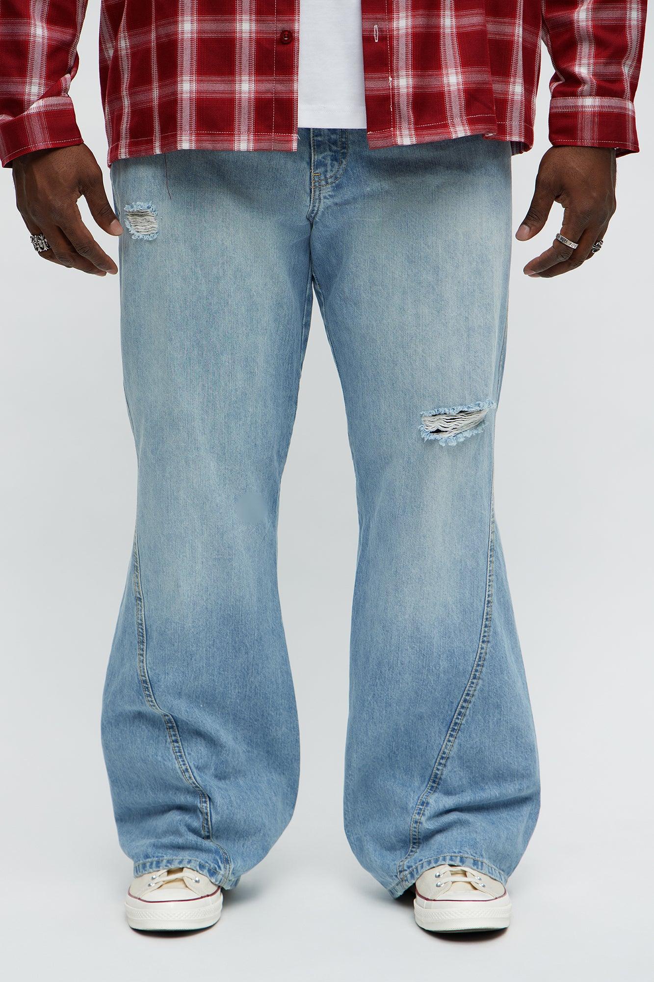 Stacked Slim Flare On Levels Distressed Jeans - Light Blue Wash Male Product Image