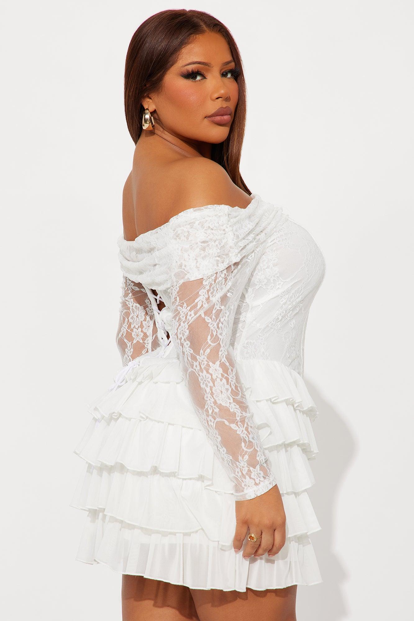Elsie Ruffle Lace Mini Dress - White Female Product Image