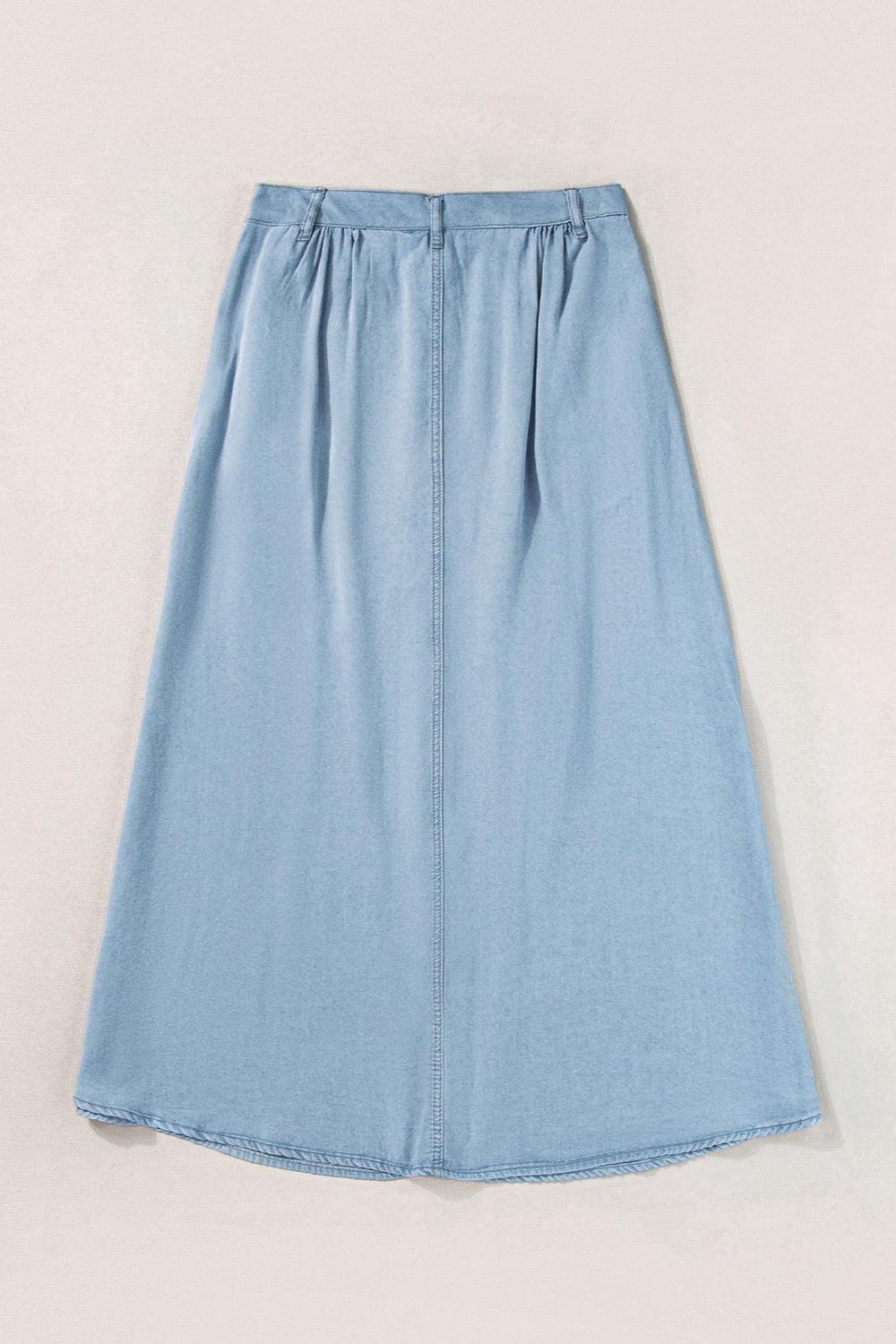 Snap Down High Waist Denim Skirt Product Image