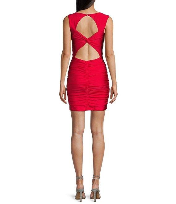Next Up Square Neck Sleeveless Twist Cut Out Shirred Bodycon Dress Product Image