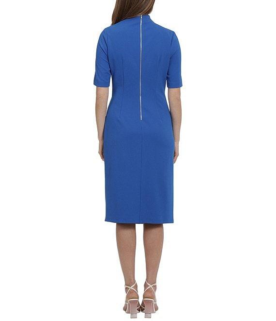 Maggy London Mock Neck Short Sleeve Draped Midi Sheath Dress Product Image