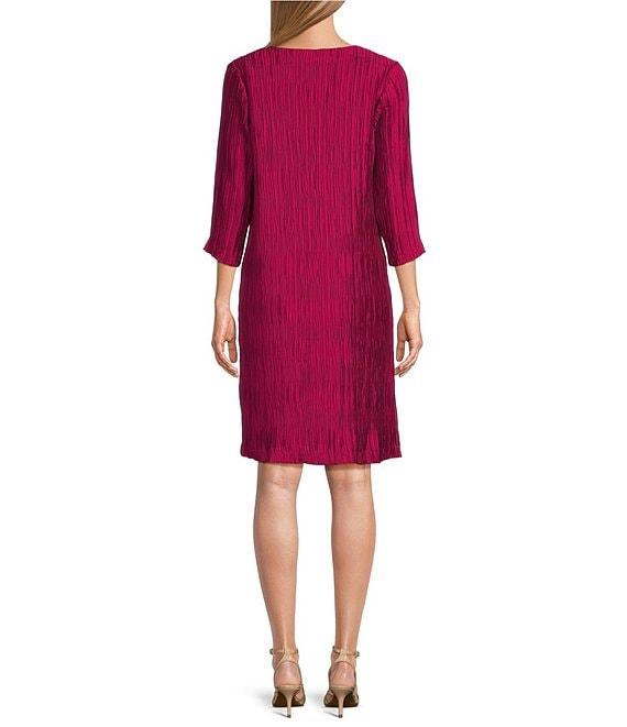 Caroline Rose Plisse Knit Scoop Neck 3/4 Sleeve A-Line Dress Product Image