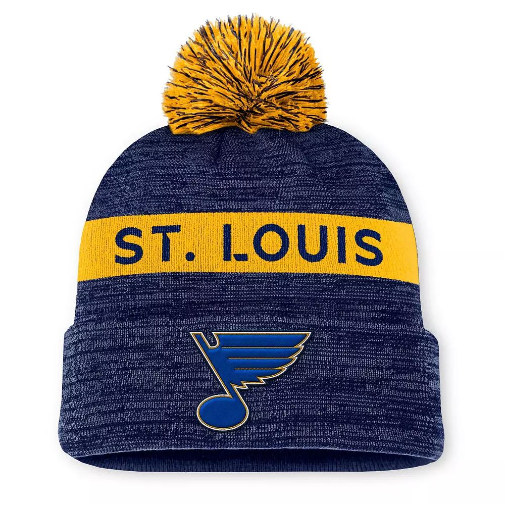 Men's Fanatics Navy/Gold St. Louis Blues Authentic Pro Rink Cuffed Knit Hat with Pom Product Image
