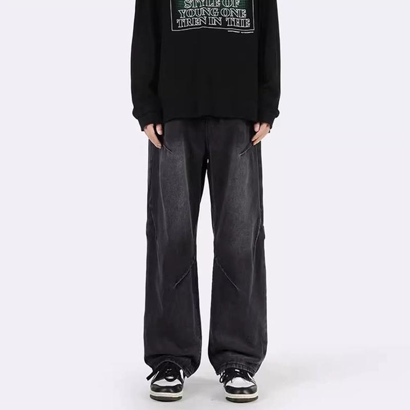 Sopula American Cleanfit Retro Patchwork Straight Wide-Leg Jeans Product Image