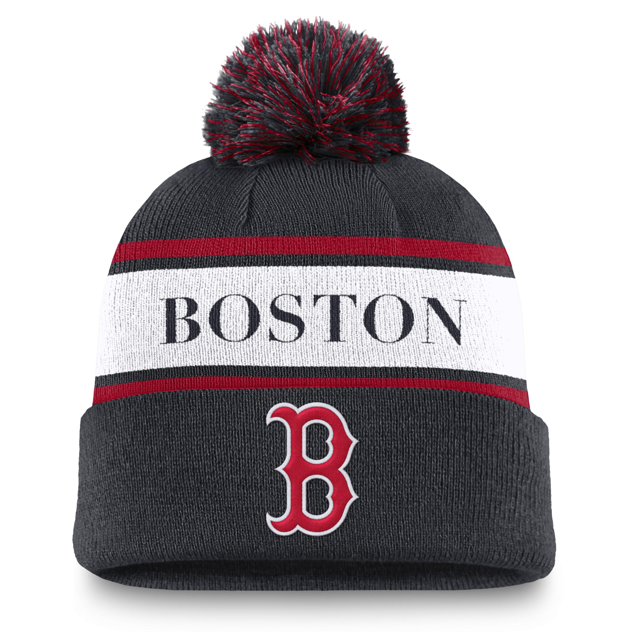 Boston Red Sox Team Stripe Peak Nike Mens MLB Cuffed Pom Beanie | NB164FABQ-JH5 Product Image