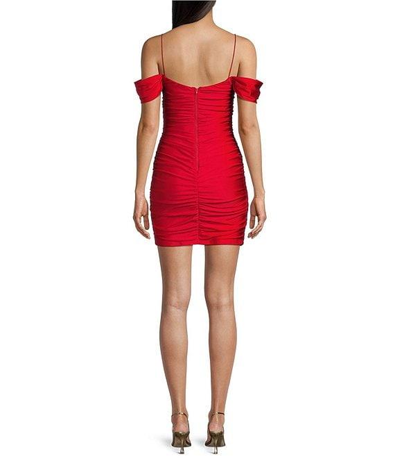 B. Darlin Off The Shoulder Spaghetti Strap Shirred Bodycon Dress Product Image
