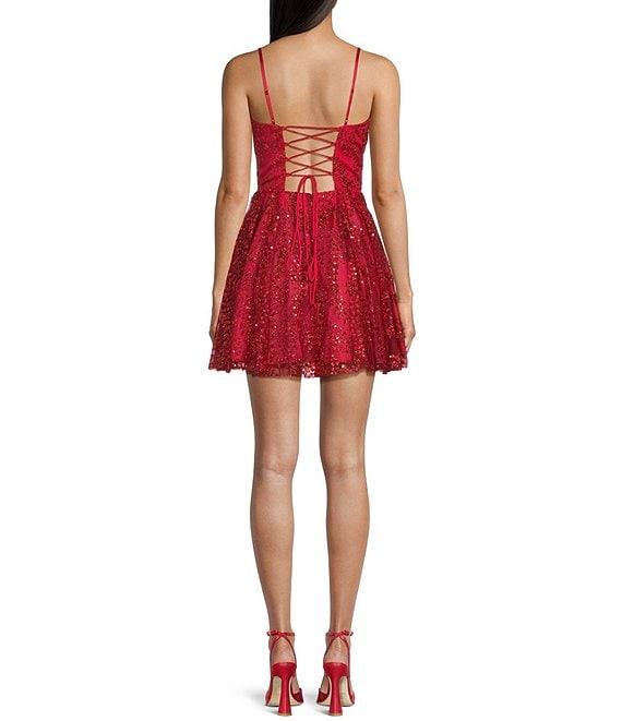Blondie Nites Glitter Scoop Neck Illusion Corset Bodice Dress Product Image