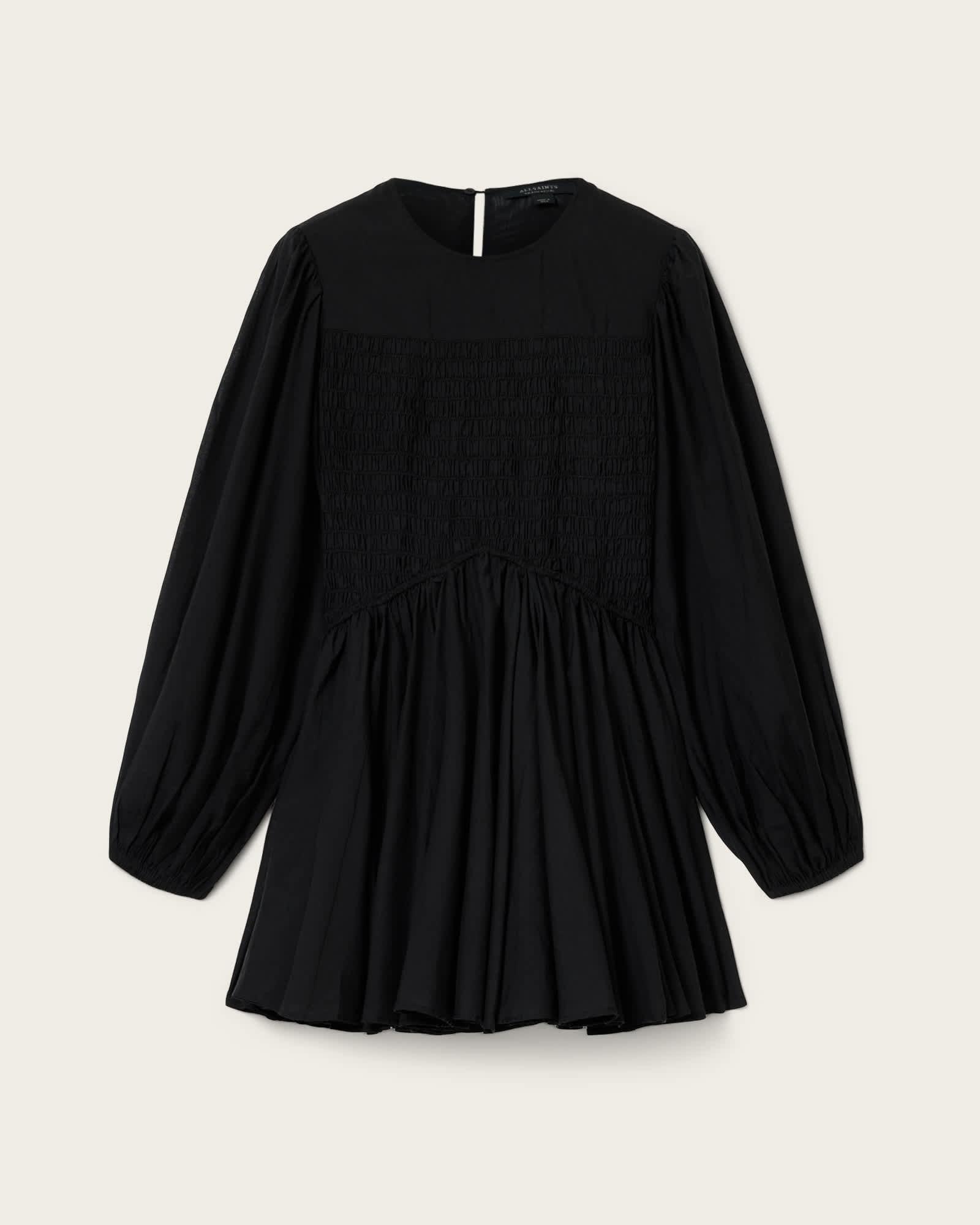 Chia Smocked Mini Dress Black | ALLSAINTS US Product Image