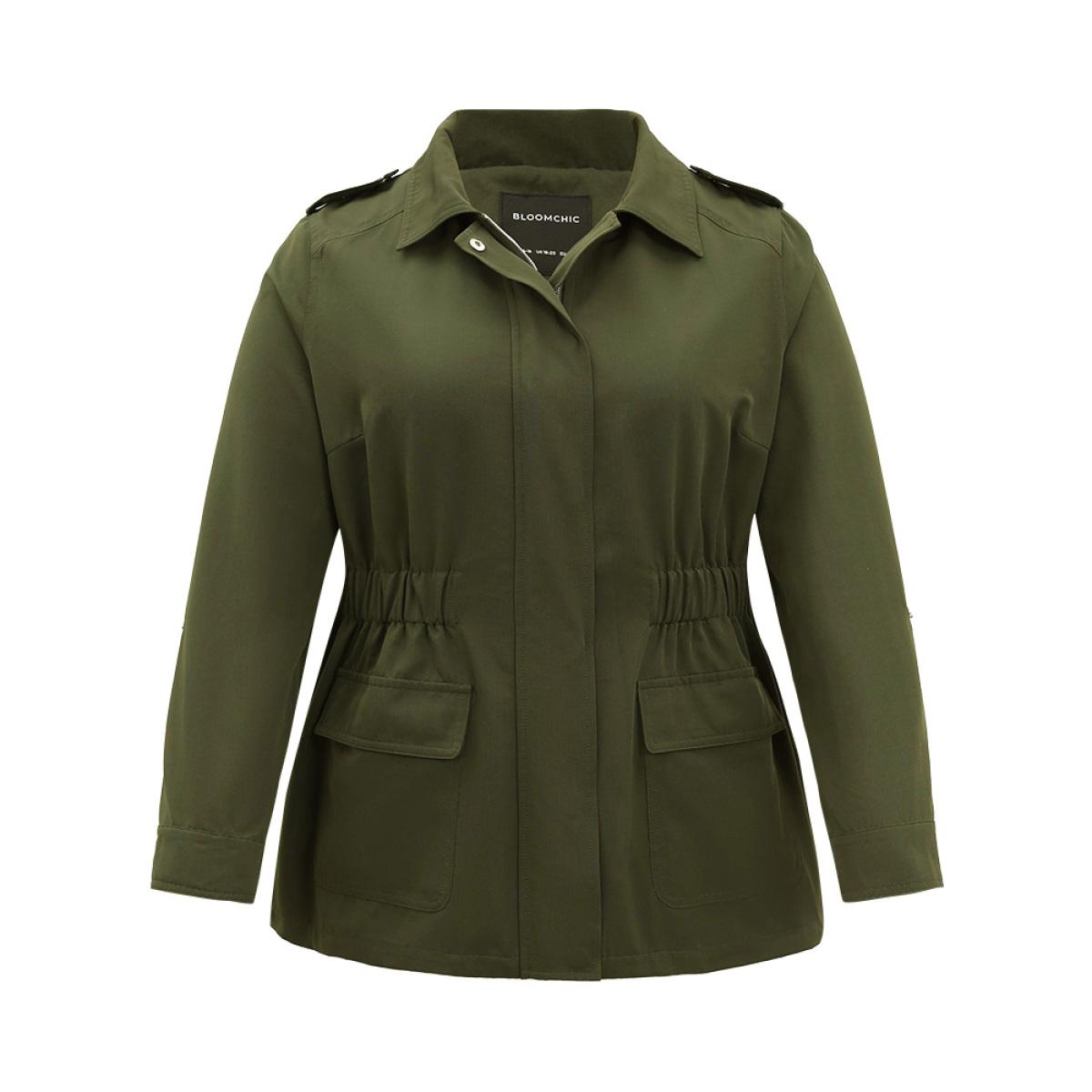 Plus Size Solid Elastic Waist Zipper Fly Flap Pocket Coat Women Cyan Casual Plain Ladies Dailywear Winter Coats BloomChic 18-20/2X Product Image