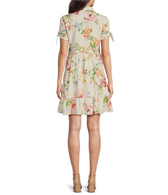 Leslie Fay Collared Short Sleeve Floral Rayon Linen Fit and Flare Shirtdress Product Image