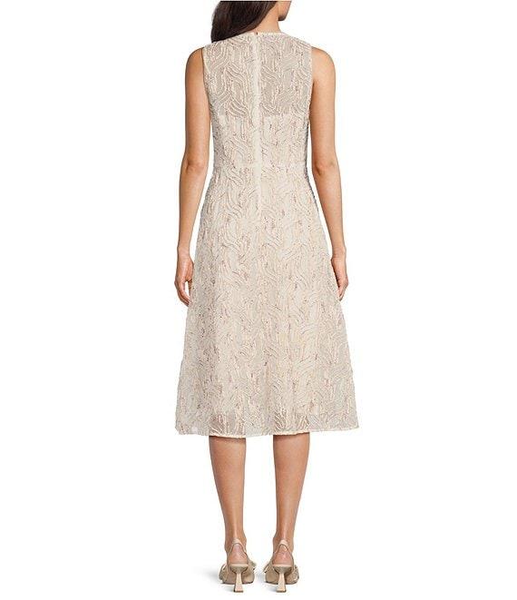 Maggy London Soutache Embroidered Organza Crew Neck Sleeveless A-Line Midi Dress Product Image