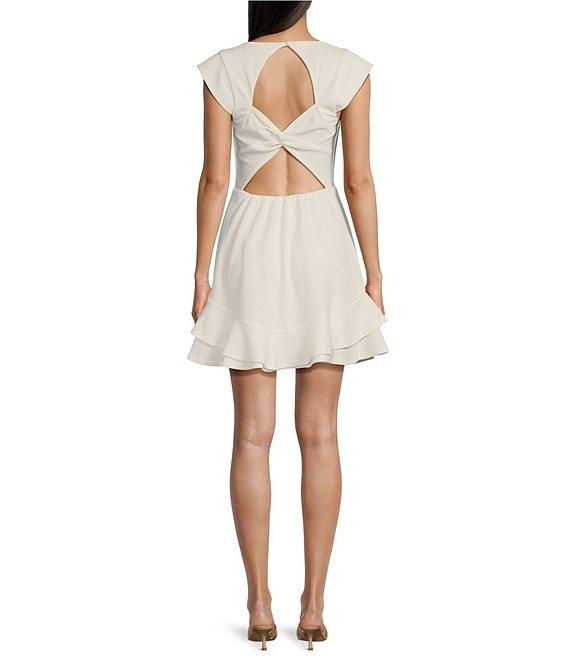 Next Up Sweetheart Neck Cap Sleeve Twist Double Ruffle Hem Dress Product Image