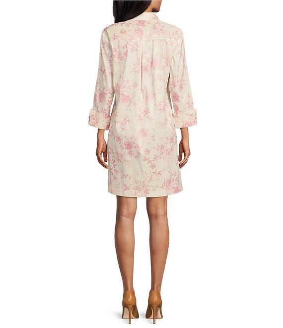 Preston & York Thea Rose Print Taffeta 3/4 Sleeve Point Collar Dress Product Image