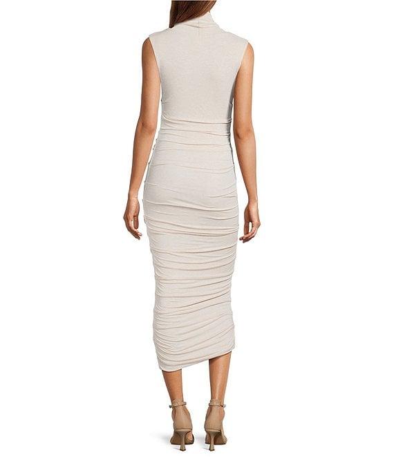 Every Ruched Knit Mock Neck Sleeveless Bodycon Midi Dress Product Image