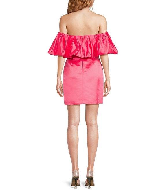 Trina Turk Nia Dutchess Satin Off-The-Shoulder Ruffle Sleeve Dress Product Image