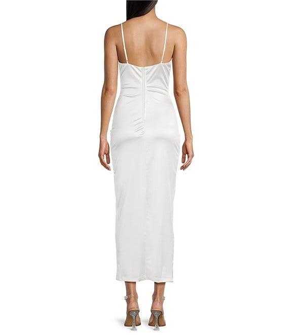 Honey and Rosie Sateen Spaghetti Strap Cowl Neck Midi Dress Product Image