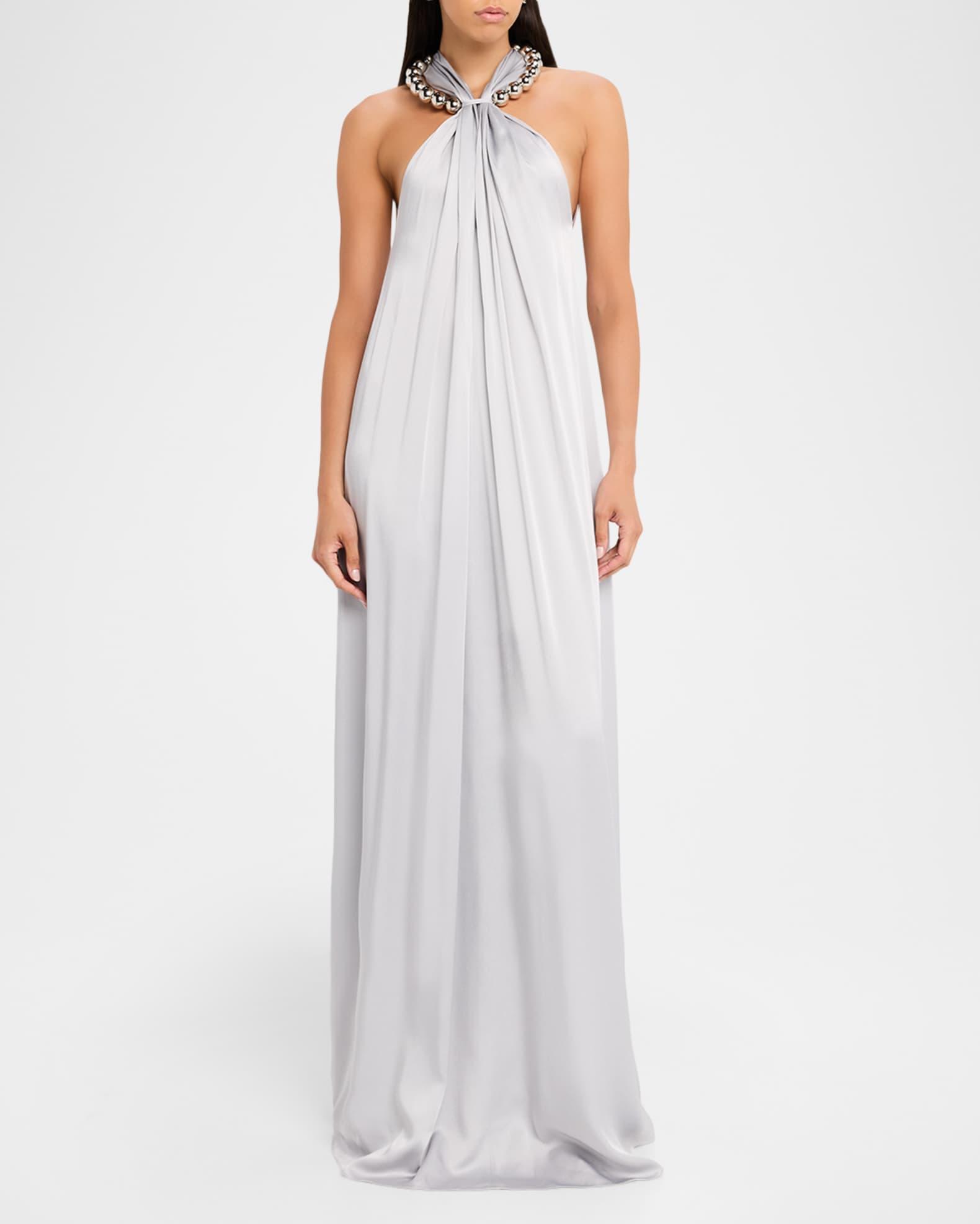 Ball-Collar Satin Halter Gown Product Image