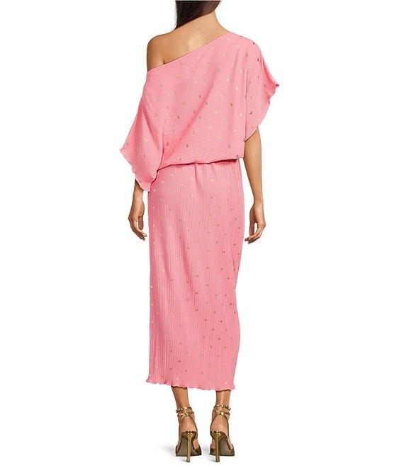 Never Fully Dressed Tilly Plisse Silver Fleck Print One Shoulder Neck Short Sleeve Midi Dress Product Image