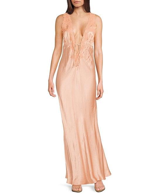 Rumored Satin Plunging V-Neck Venice Long Dress Product Image