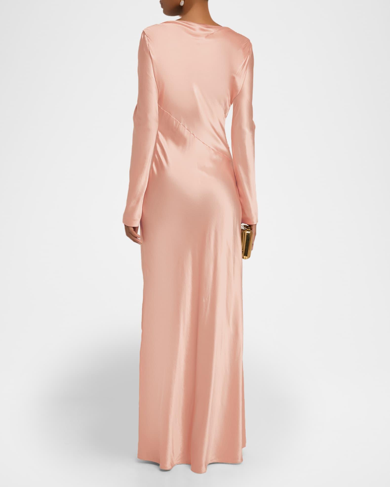 Shiny Satin Bias Long-Sleeve Maxi Dress Product Image