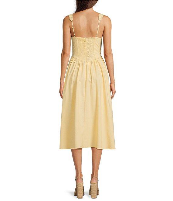 Skies Are Blue Sweetheart Neck Sleeveless Ruched Tie Front Midi Dress Product Image