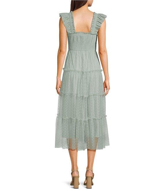 Blu Pepper Lace Square Neck Sleeveless Tiered Midi Dress Product Image
