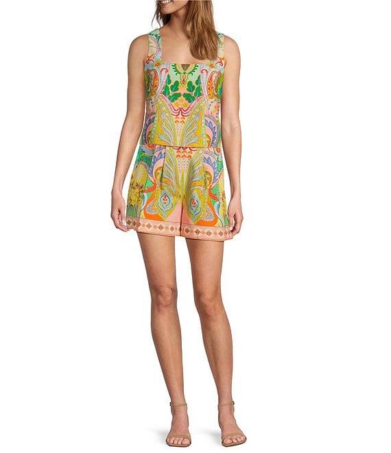 Antonio Melani Brooks Printed Coordinating Linen Square Neck Sleeveless Blouse Product Image