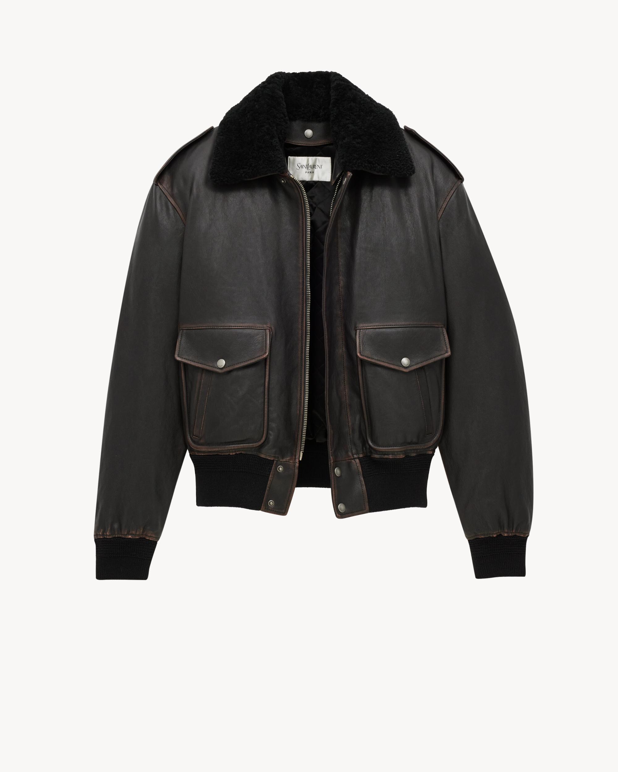 bomber jacket in vintage grained lambskin and shearling Product Image