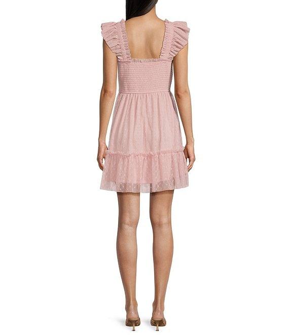 Blu Pepper Lace Smocked Square Neck Sleeveless Tiered Mini Dress Product Image