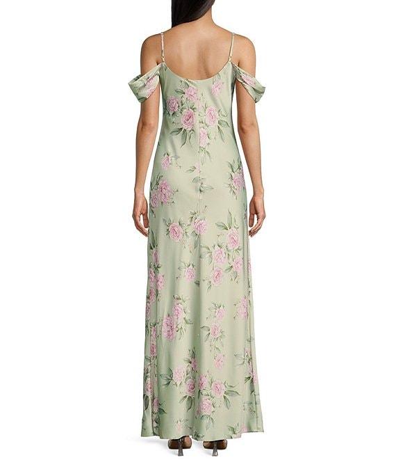 B. Darlin Satin Floral Print Off-The-Shoulder Cowl Neck Dress Product Image