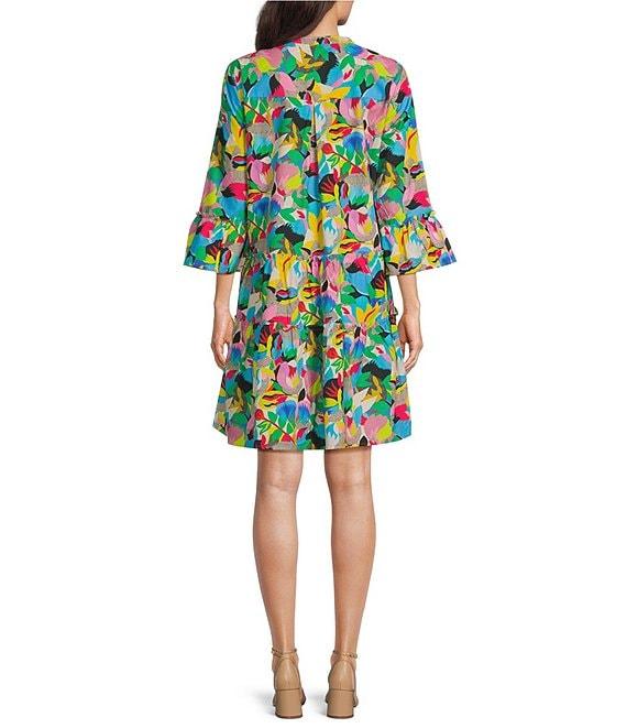 APNY Printed Split Neck 3/4 Flounce Sleeve Tiered A-Line Dress Product Image
