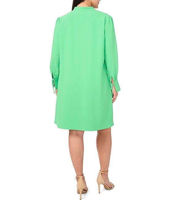 CeCe Plus Size Crepe V-Neck Cuffed Long Cuffed Sleeves Tie Shift Dress Product Image