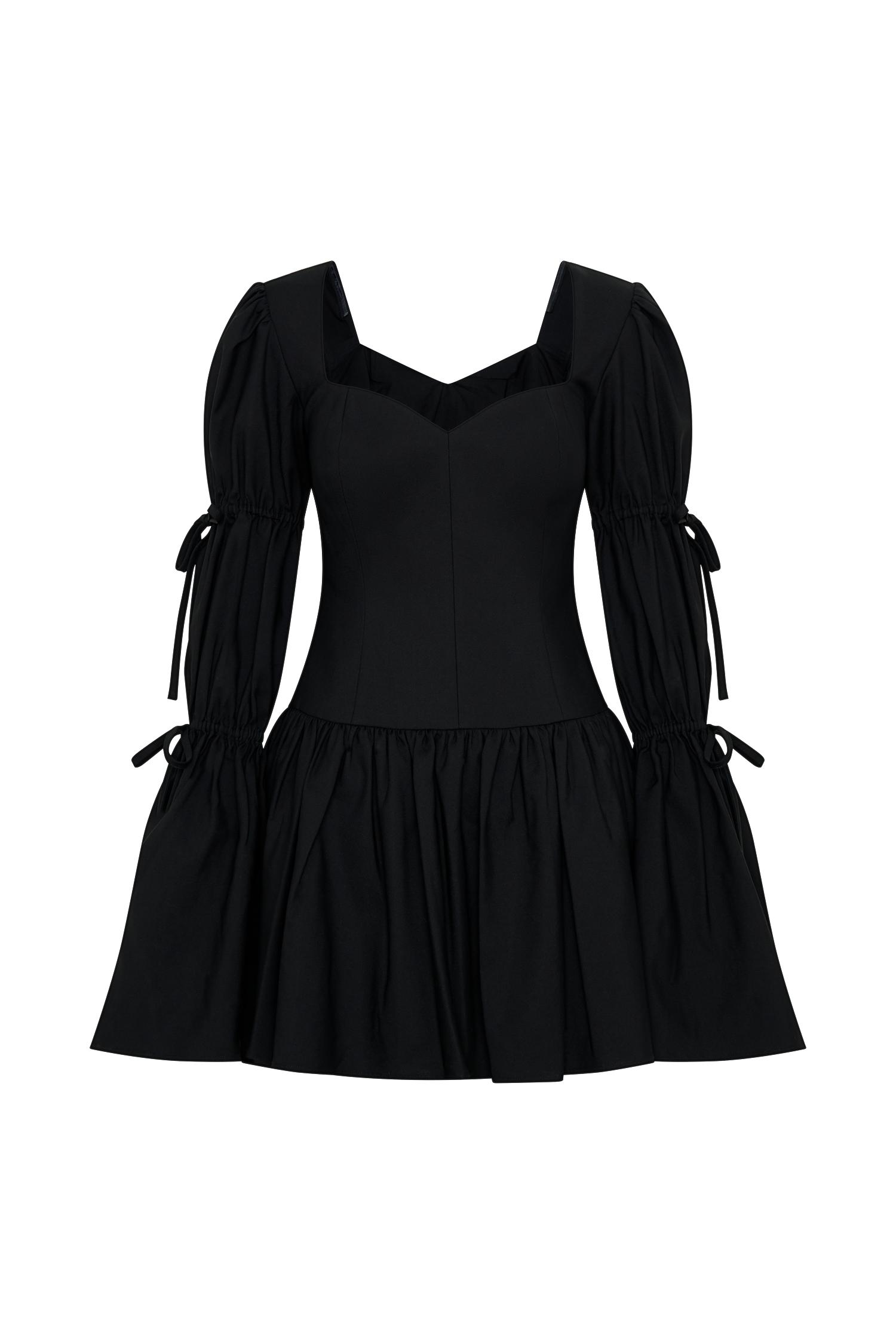 Raine Long Sleeve Cotton Mini Dress - Black Product Image