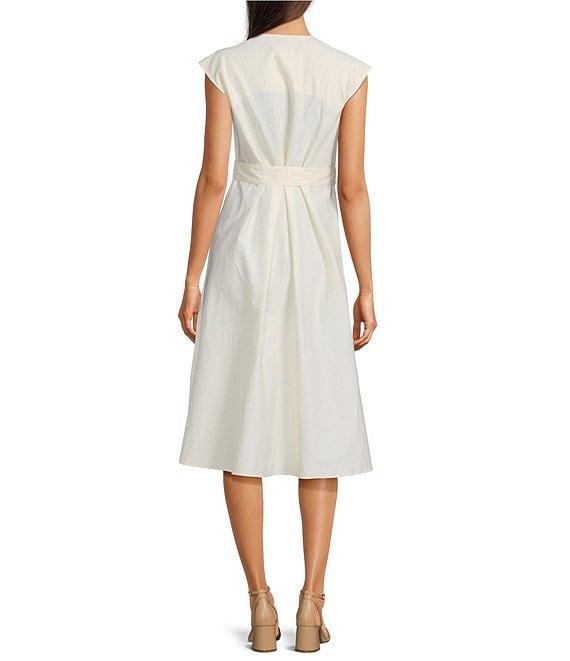 Marella Ossola Crinkle Texture Crossover V-Neckline Cap Sleeve Fit & Flare Wrap Midi Dress Product Image
