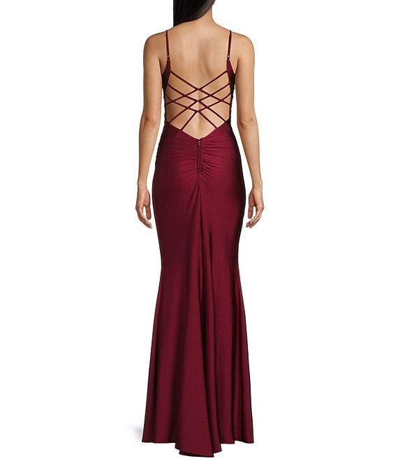 Midnight Doll Jersey Knit Satin Scoop Spaghetti Strap Strappy Back Dress Product Image