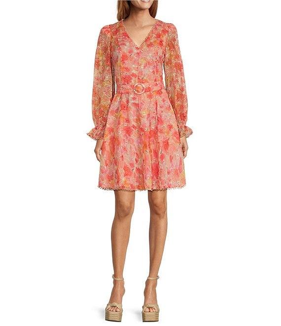 Lucy Paris Haisley Floral Print Eyelet V-Neckline Long Sleeve Dress Product Image