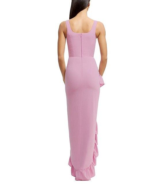Dress the Population Charlene Square Neck Sleeveless Cascading Ruffle Side Slit Gown Product Image