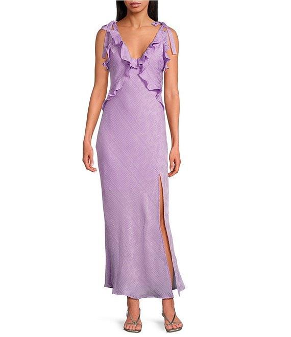 ASTR the Label Sorbae Ruffle V-Neck Sleeveless Side Slit Maxi Dress Product Image