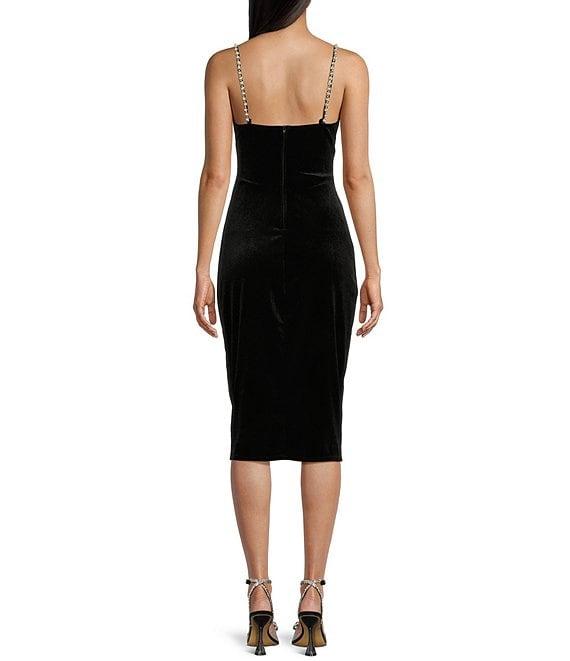 B. Darlin Velvet Pearl Strap Bodycon Midi Dress Product Image