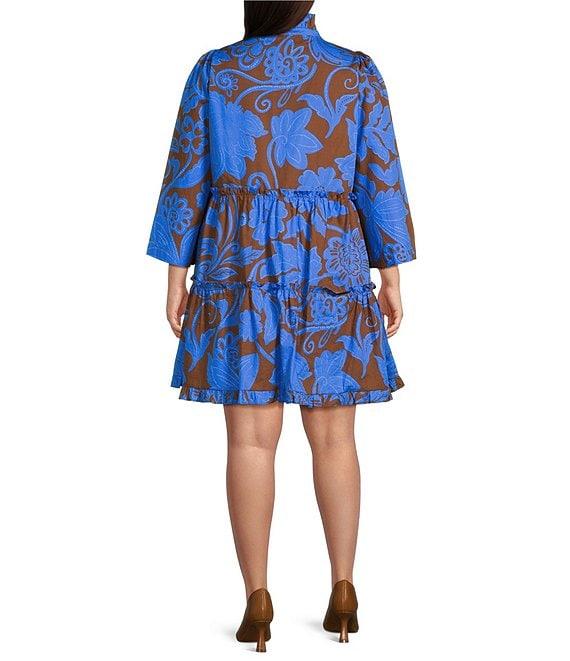 Sugarlips Plus Size Ofelia Floral Printed Flared Sleeve Tiered Mini Dress Product Image