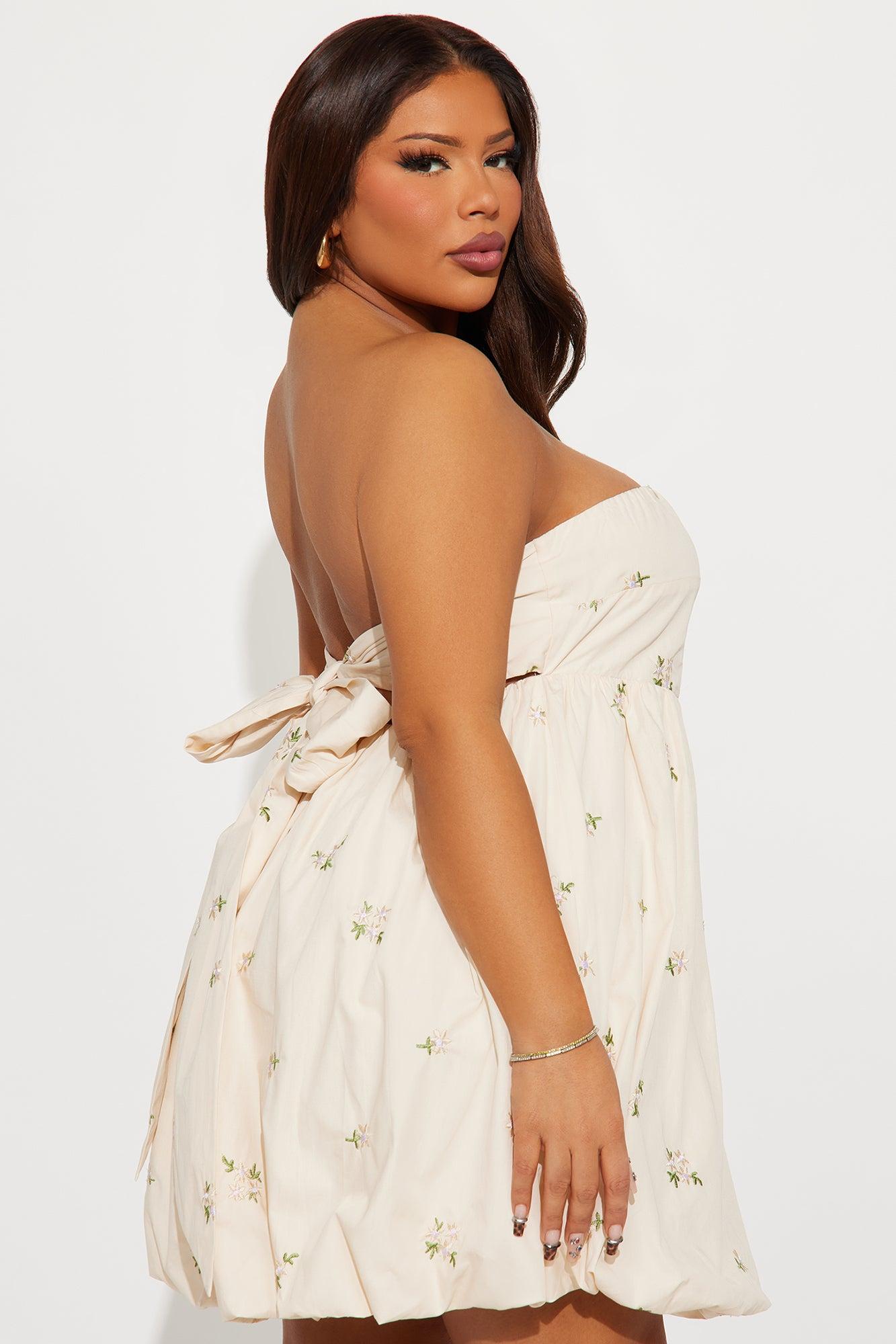 Aria Linen Bubble Mini Dress - Ivory Product Image