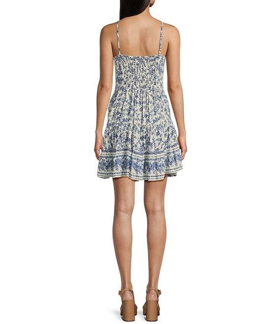 Angie Floral Printed V-Neck Spaghetti Strap Twist Front Keyhole Tiered Dress Product Image