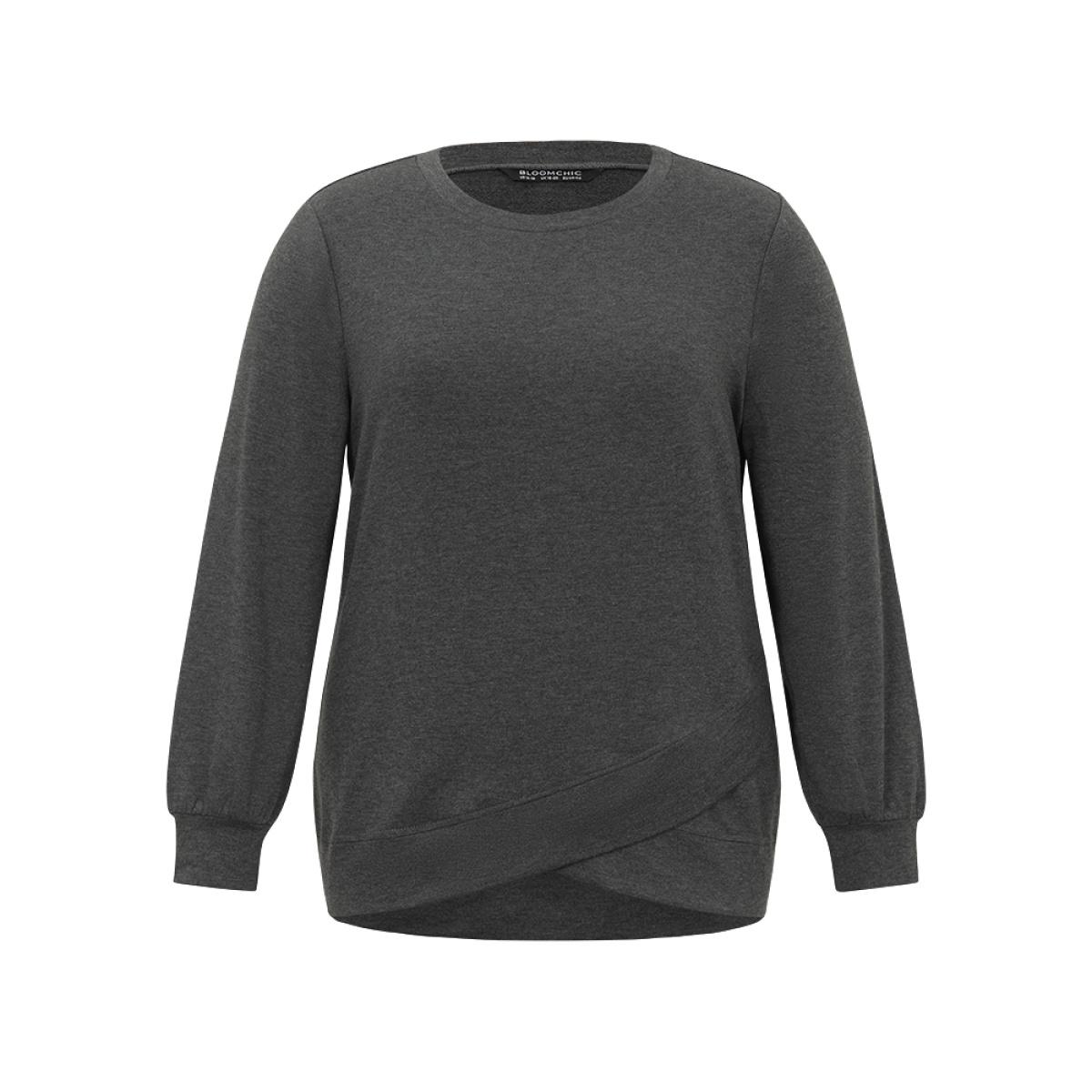 Plus Size Solid Heather Round Neck Wrap Hem Sweatshirt Women DimGray Casual Wrap Round Neck Dailywear Sweatshirts BloomChic 10/M Product Image