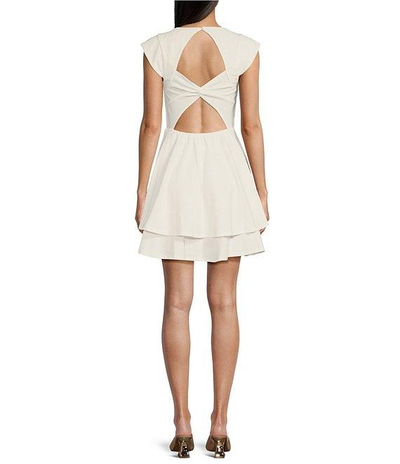 Next Up Cap Sleeve Sweetheart Neck Double Tier Skirt Dress Product Image