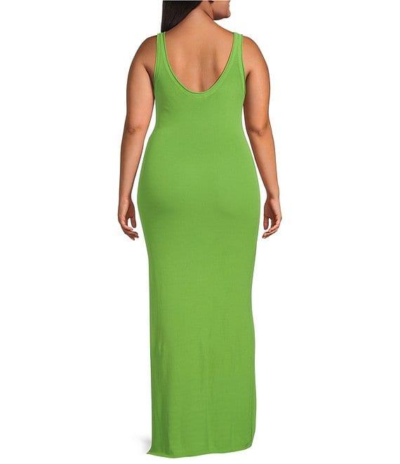 Good American Plus Stretch Rib Knit V Neck Sleeveless Maxi Dress Product Image