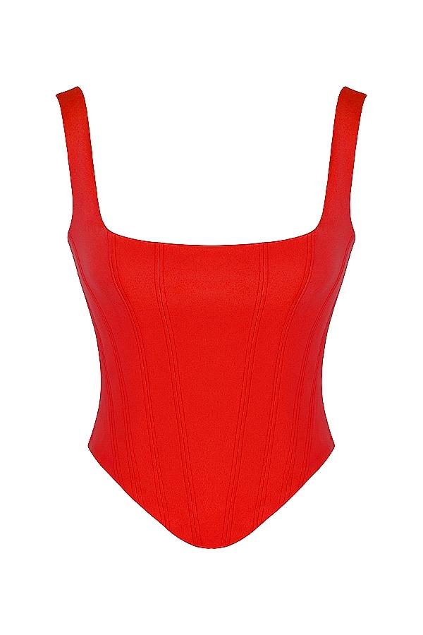 Rafa  scarlet satin longline corset Product Image
